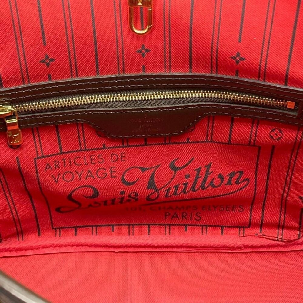 Authentic Louis Vuitton Neverfull PM Purse Damier Ebene Tote Shoulder Bag Red - Picture 11 of 14